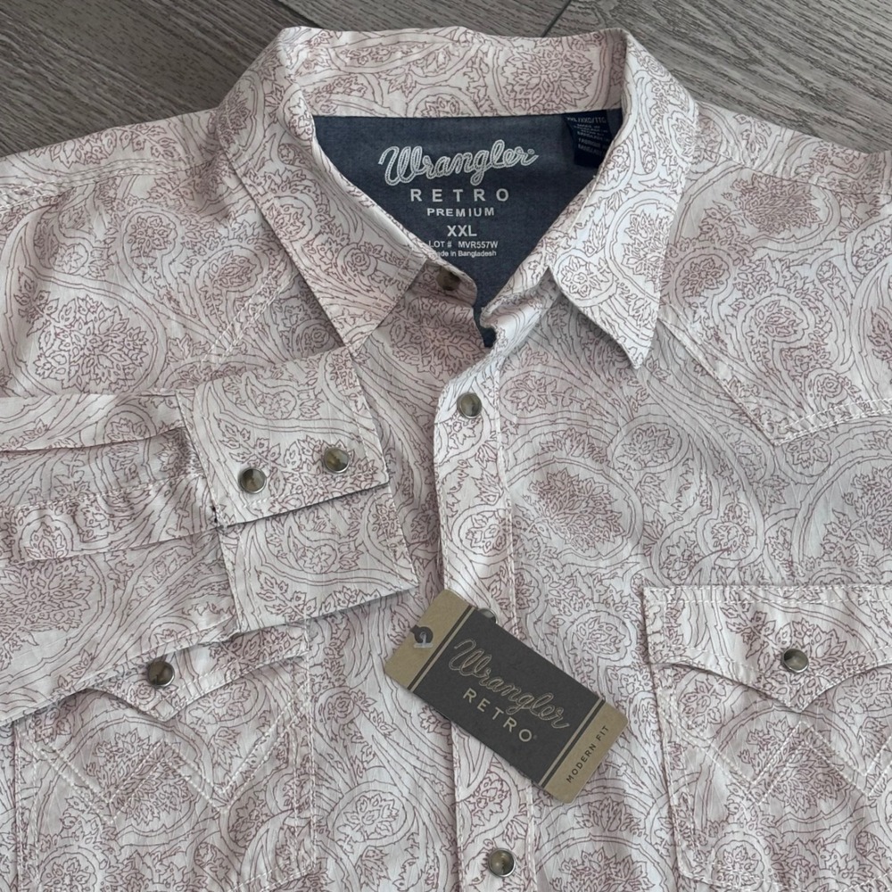 Wrangler Retro Premium Western Shirt Mens XXL Tan Paisley Pearl Snap New Cowboy